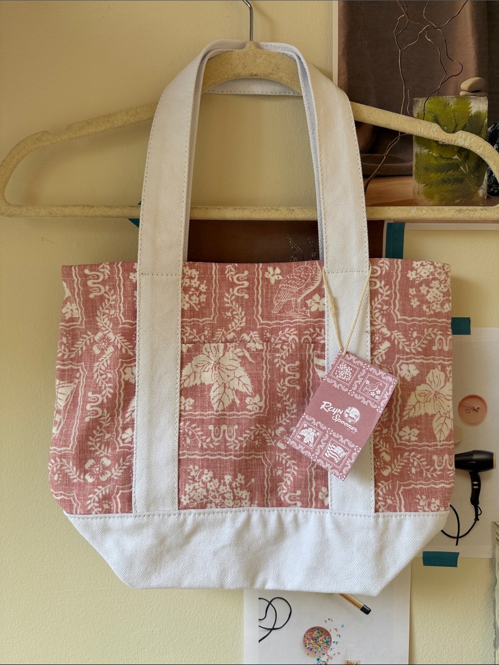 Reyn Spooner Lahaina Sailor Pink Aloha Patterned Mini Canvas Tote Bag